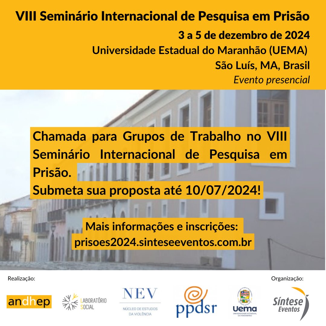 Informamos que o prazo para envio de proposta de Grupo de Trabalho foi prorrogado até dia 17/07/2024!

Acesse: prisoes2024.sinteseeventos.com.br