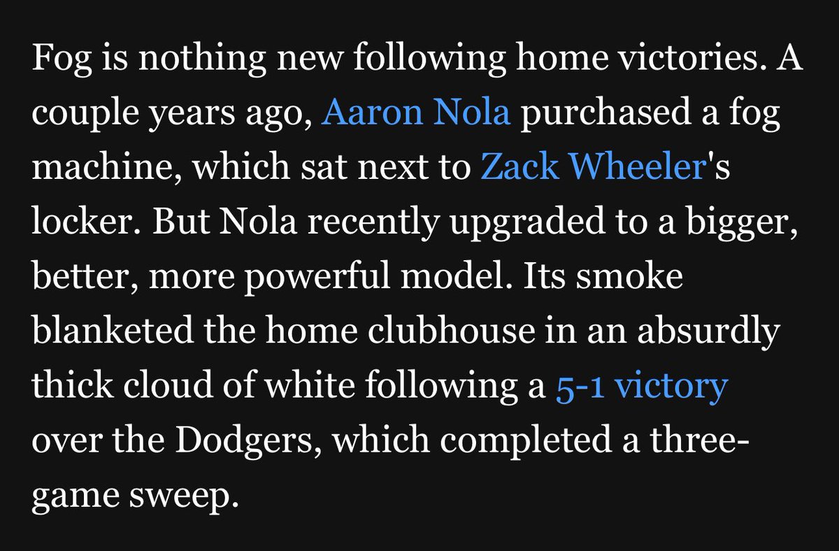 ArcainiLuke's tweet photo. The key to Phillies wins is…Aaron Nola‘a fog machine in the locker room?😂😂 https://t.co/QQrJnBiiTJ