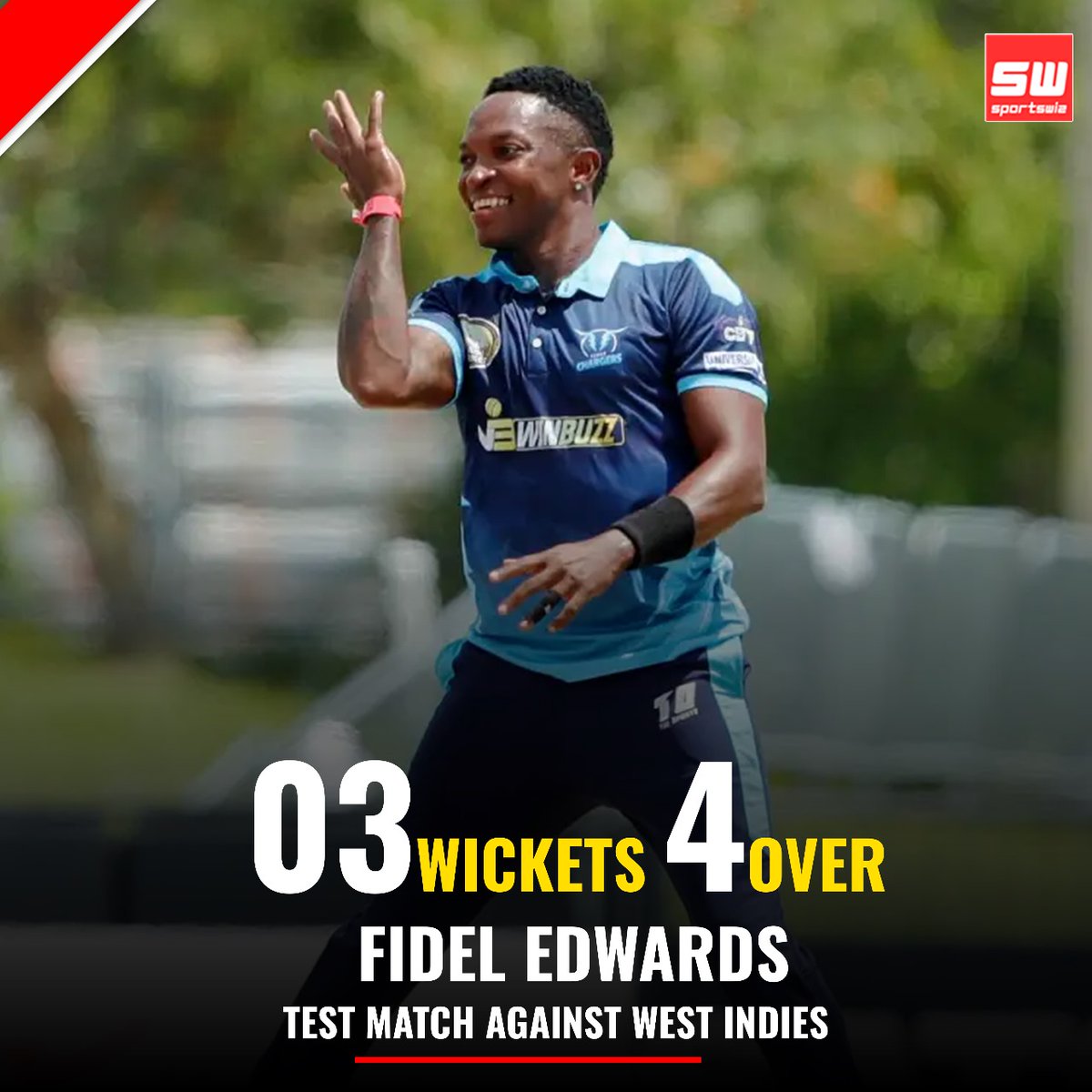 mysportswiz's tweet photo. Impactful 3 wicket haul for Fidel Edwards picks important wickets for West Indies . #PAKvsWI #FidelEdwards #GusAtkinson #Sportswiz #Medvedev #ENGvWI #JamesAnderson #704Wickets #SachinTendulkar #704Test #IndiaVsAustraliaWCL #Shaheen https://t.co/D7zuWkVZ0I