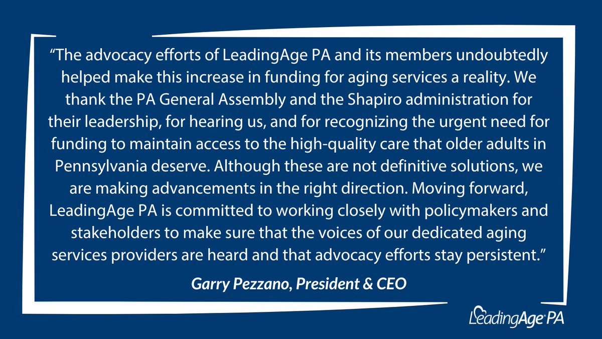 LeadingAgePA's tweet photo. After the #PABudget passed, with increases in funding for both #NursingHomes &amp; LIFE, LeadingAge PA is thanking @SenatorPittman, @RepBradford, @SenatorMartinPA, @RepHarris, @SenatorJWard, @RepMadden, and @Senatorcosta for their support. https://t.co/7TDz3x6BUM @GarryPezzano https://t.co/WaSNwwfNfC