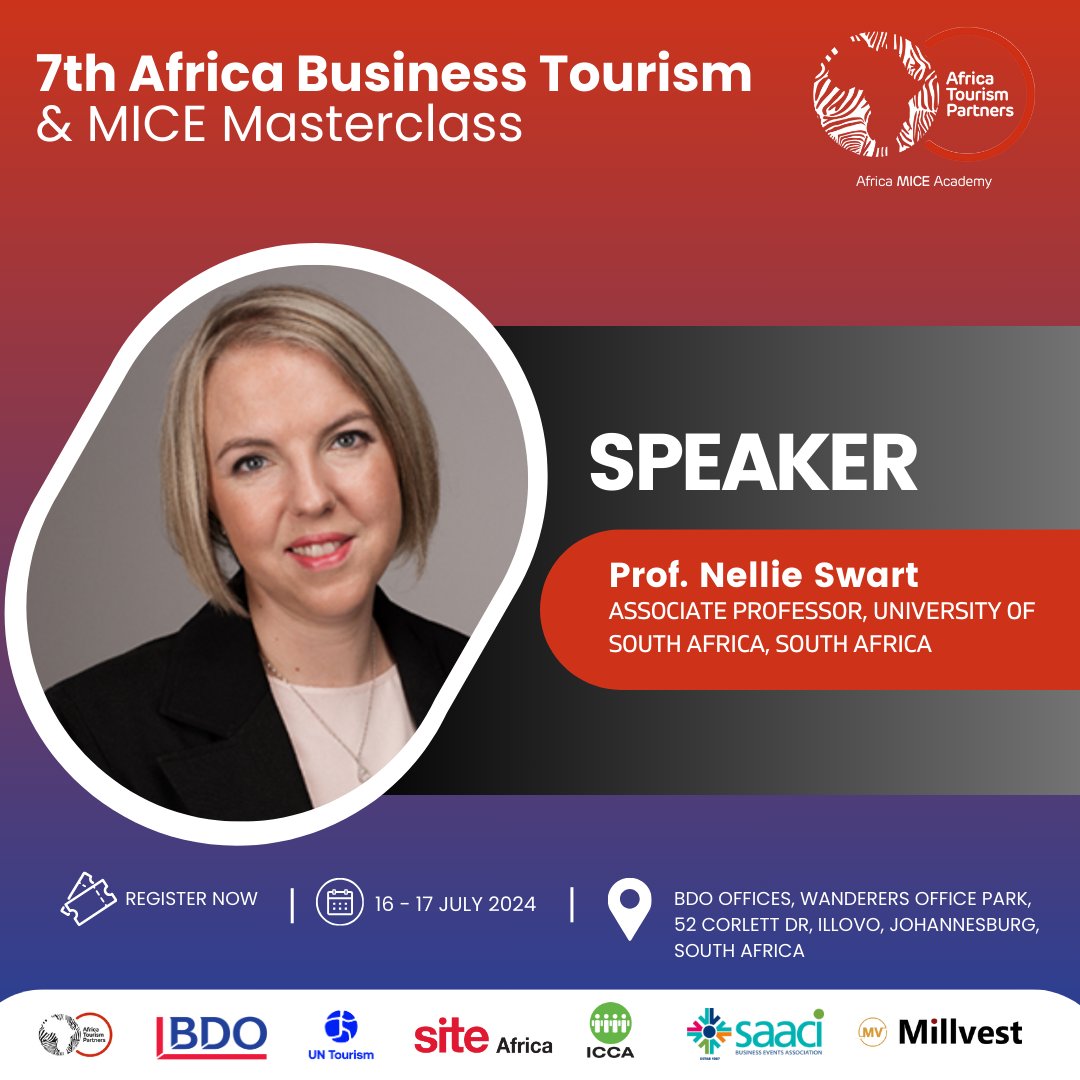 We are excited to have Prof. Nellie Swart- Associate Professor, University of South Africa, South Africa as one of our esteemed panelists.

Register now: africamiceacademy.com

#ABTMM2024 #MICE #BusinessTourism #MICEMasterclass