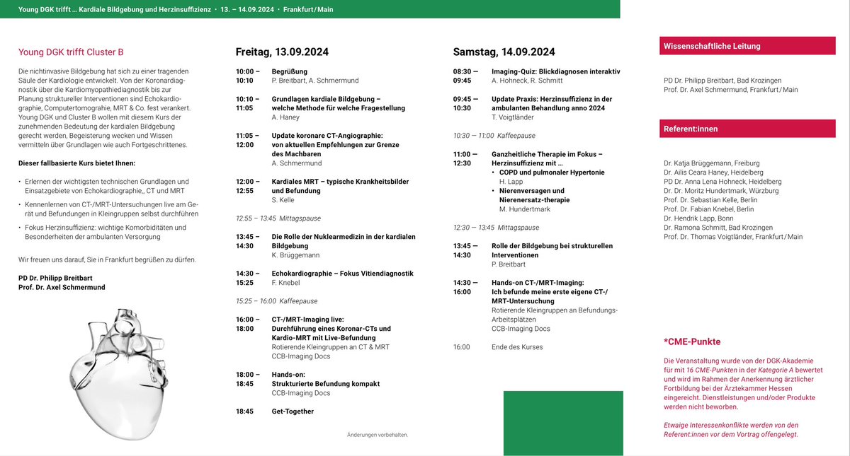 #Youngs aufgepasst 👀🫵

🏁 „Young DGK trifft… Kardiale Bildgebung &amp; Herzinsuffizienz“ geht in die 2. Runde!

✅Grundlagen Bildgebung &amp; Herzinsuffizienz
✅Hands-On MRT &amp; CT am Gerät
✅der 1. eigene Befund
✅Networking

ℹ️ 13. und 14.09.2024 in Frankfurt a.M.