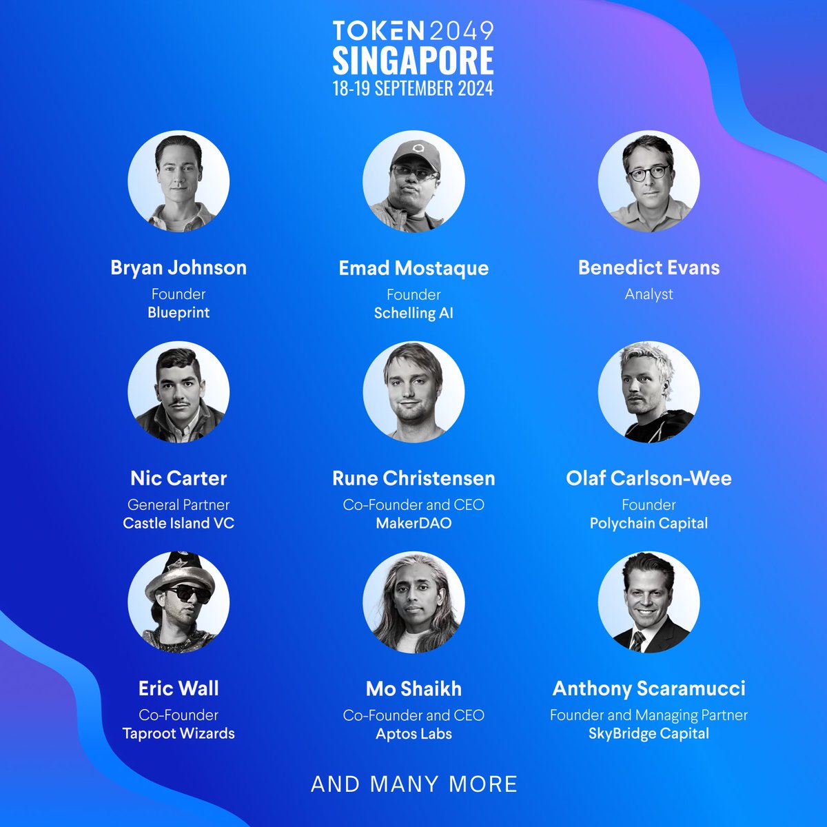 In just over 2 months, over 300 speakers will hit our four stages at TOKEN2049 Singapore.

Join <a href="/bryan_johnson/">Bryan Johnson</a>, <a href="/EMostaque/">Emad</a>, <a href="/benedictevans/">Benedict Evans</a>, <a href="/nic__carter/">nic carter</a>, <a href="/RuneKek/">Rune</a>, <a href="/zxocw/">olaf</a>, <a href="/ercwl/">Eric Wall | BIP-444</a>, <a href="/moshaikhs/">Mo Shaikh</a>, <a href="/Scaramucci/">Anthony Scaramucci</a> and more at the world's largest crypto event.

🎟️ asia.token2049.com/tickets