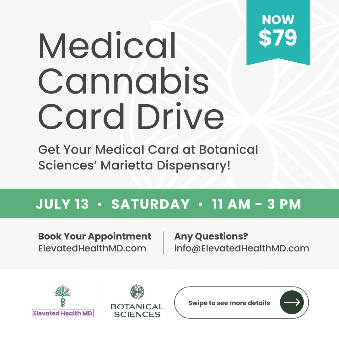 BotSciGA's tweet photo. 📅 Join us! Saturday, July 13, 11AM-3PM 🌱 We are partnering with Dr. Epps and Yasmin King from Elevated Health MD to guide you through securing your MMJ card. Get your card for $79 and receive $79 towards your first purchase of $80 or more at our dispensary! #relief #Georgia https://t.co/NxcARK6bM2