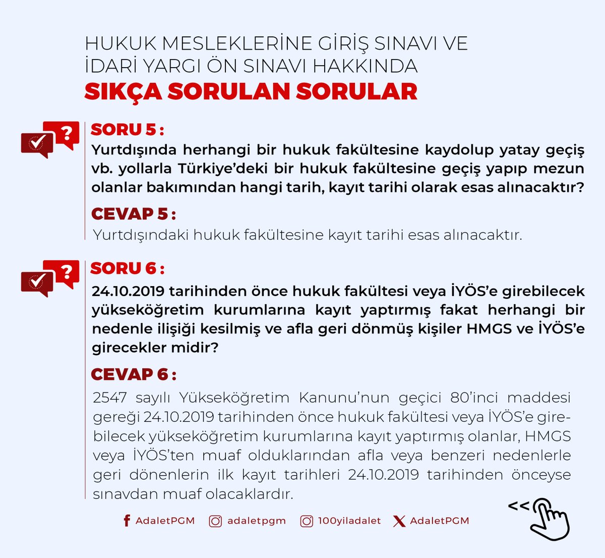 AdaletPGM's tweet photo. Hukuk Mesleklerine Giriş Sınavı ve İdari Yargı Ön Sınavı Hakkında Sıkça Sorulan Sorular https://t.co/HBEFcCfcyz