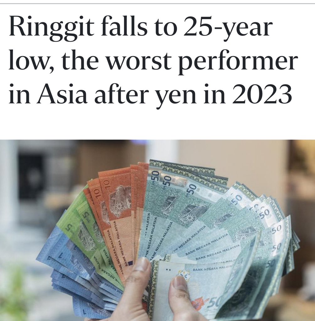 Tahun 2023: Ringgit worst performer in Asia after Yen. Tahun 2024: Ringgit best peforming Asian currency.