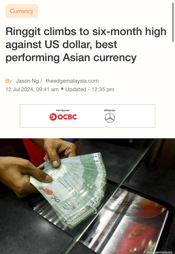 nazribiztalk's tweet photo. Tahun 2023: Ringgit worst performer in Asia after Yen. Tahun 2024: Ringgit best peforming Asian currency. https://t.co/5trSZHJWPy