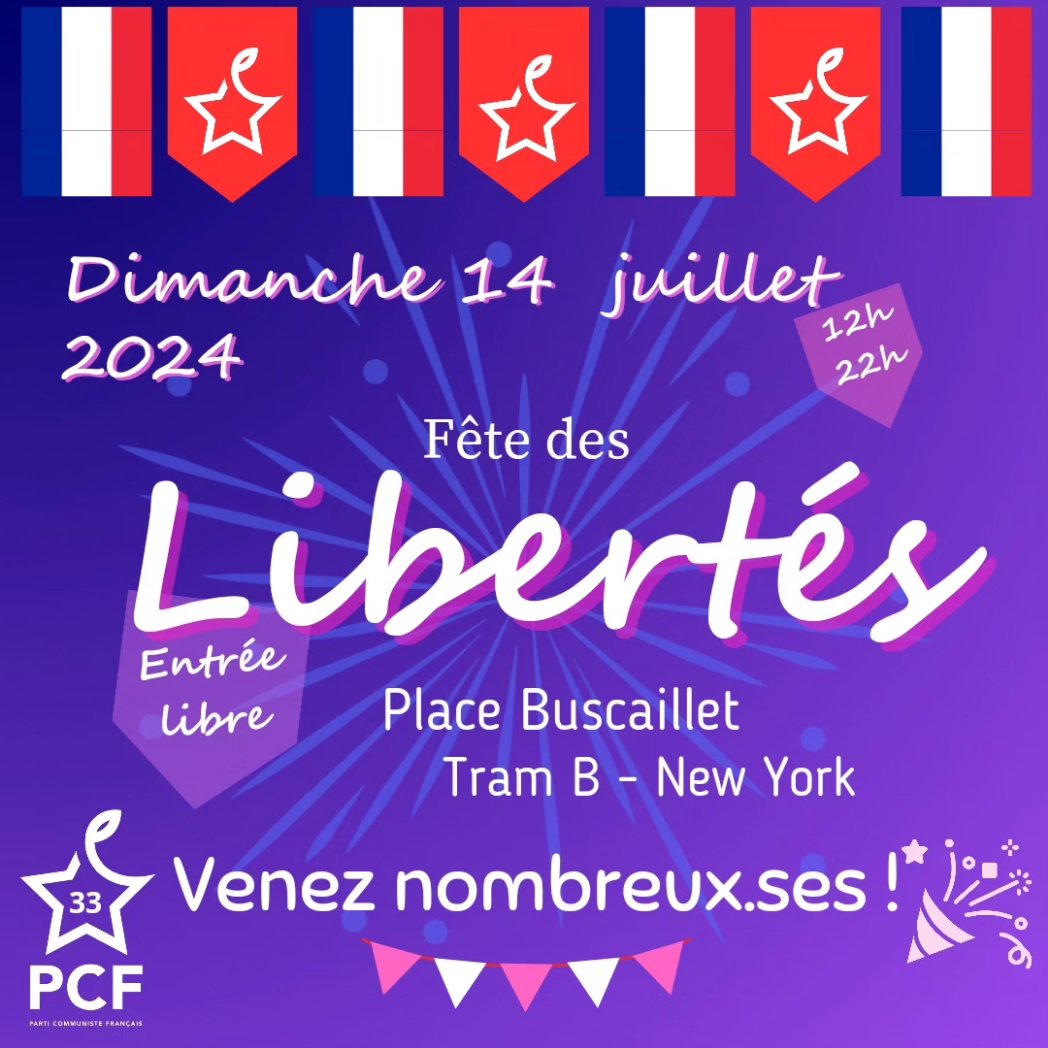 mjcf_33's tweet photo. 🚨 RDV Dimanche 14 juillet Place Buscaillet pour la fête des libertés ! Un moment convivial et militant auquel le @mjcf33 se joint. 

⬆️ Le programme de la journée dispo sur la deuxième slide. 

🎉 On vous attends https://t.co/XqaEFAcDYo ! https://t.co/muUkVV9dVS