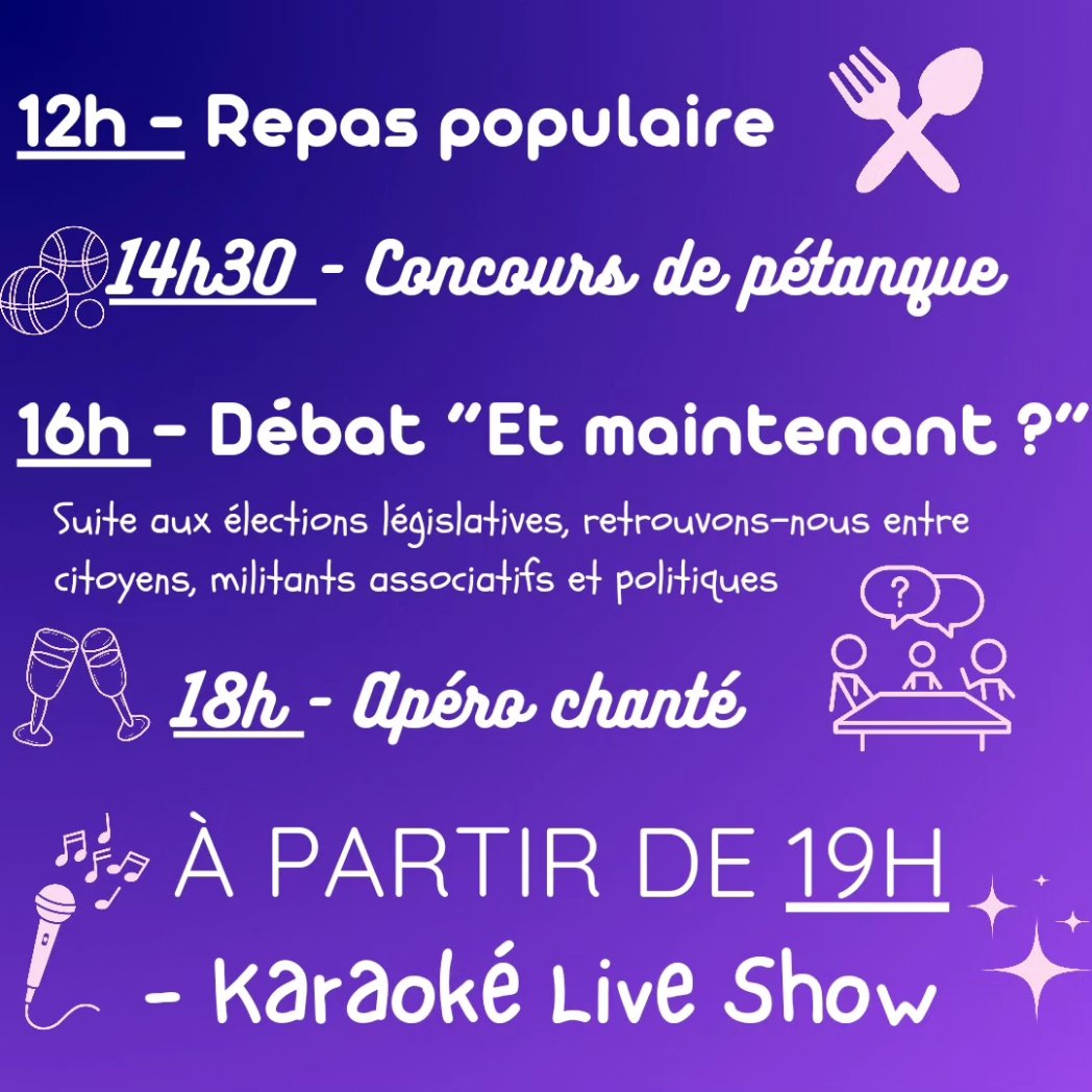 mjcf_33's tweet photo. 🚨 RDV Dimanche 14 juillet Place Buscaillet pour la fête des libertés ! Un moment convivial et militant auquel le @mjcf33 se joint. 

⬆️ Le programme de la journée dispo sur la deuxième slide. 

🎉 On vous attends https://t.co/XqaEFAcDYo ! https://t.co/muUkVV9dVS