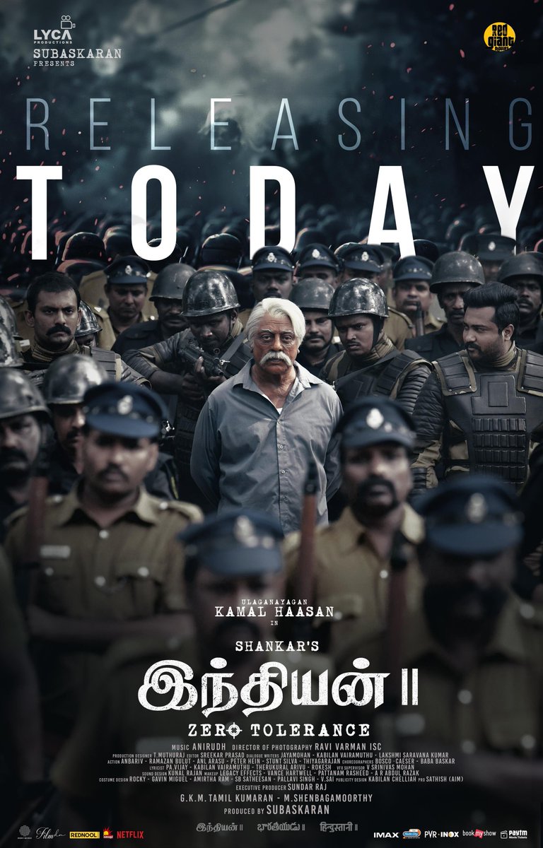 KollywoodInbox's tweet photo. The wait is over! 🫵🏻 #Indian2 🇮🇳 ignites the screens from today. 🤩 Brace yourselves for the comeback of Senapathy and join the revolution! 🔥🤞 

@IndianTheMovie 🇮🇳 Ulaganayagan @ikamalhaasan @shankarshanmugh @anirudhofficial @LycaProductions #Subaskaran @RedGiantMovies_ https://t.co/KJRsaiCjyo