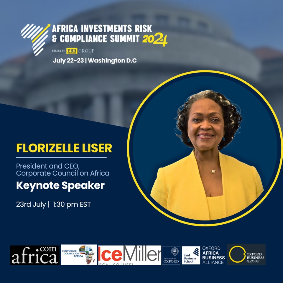 Join me at the Africa Investment Risk Compliance Summit as I give a keynote speech on promising areas of cooperation between Africa &amp; the US in the context of climate action and sustainability in the extractive industry on July 23 in Washington, D.C. #AIRC2024 #InvestinAfrica