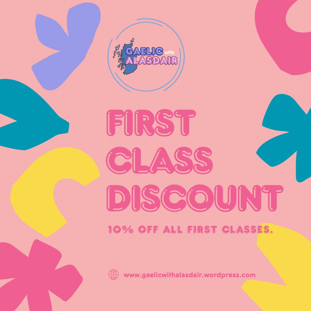📣 Calling all bargain hunters!

🔟% discount available on your first lesson.

🌐 Visit my site for info about course options other discounts - gaelicwithalasdair.wordpress.com

#Gaelic #Gàidhlig #LearnGaelic #GaelicWithAlasdair