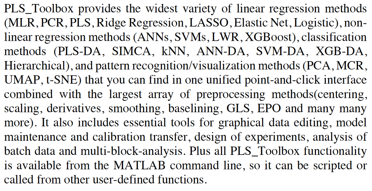 eigenvectorinc's tweet photo. Why PLS_Toolbox? Had to answer that one this morning to justify a purchase. Here's what I wrote.
#regression #classification #patternrecognition #processanalytics #visualization #linear #nonlinear #matlab #python #datascience https://t.co/lkplgKg9ol