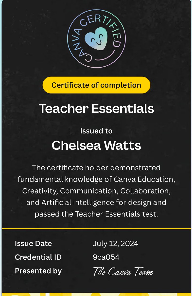 cmfhwatts's tweet image. I just earned @canva Teacher Essentials certification! I love using Canva in my classroom. #canvateacher #rcLEAD