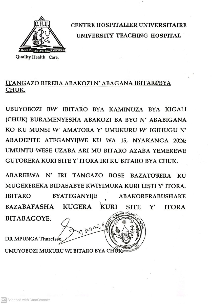 Abarwayi,  Abarwaza n'Abakozi ba #CHUK bazaba bari mu kazi ku munsi w'Amatora bazatorera kuri Site iri ku bitaro.