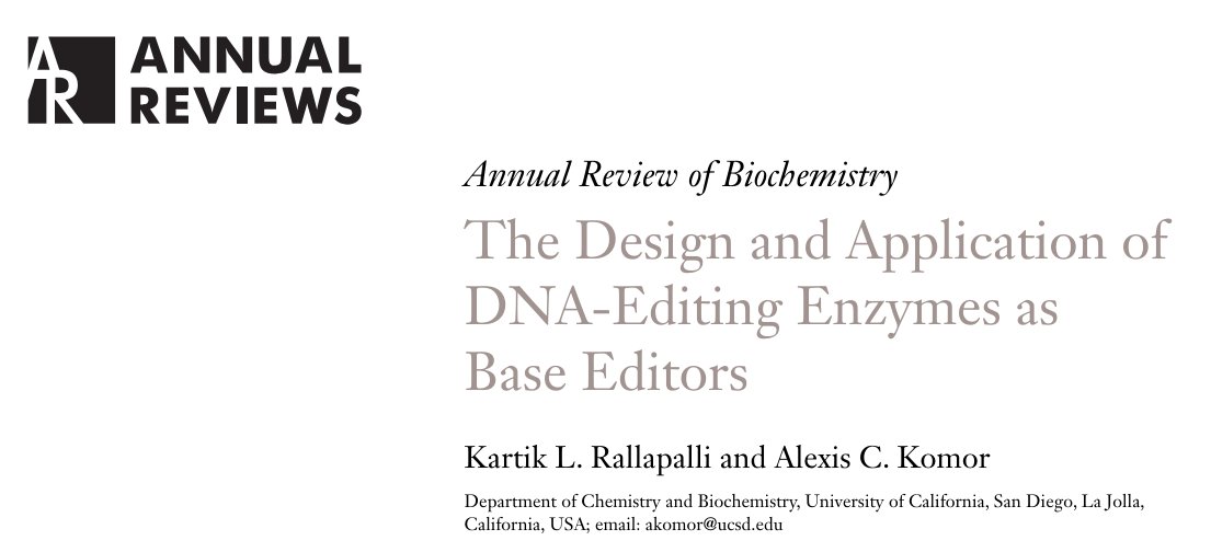 In this review, <a href="/kartik_lakshmi/">Kartik Lakshmi Rallapalli</a> &amp; <a href="/KomorLab/">Komor Lab</a> showcase DNA-editing enzymes that have been repurposed or redesigned and developed into programmable base editors

doi.org/10.1146/annure…