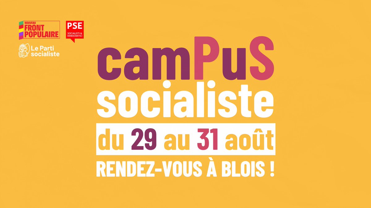 🌞 Rendez-vous à Blois pour l'événement de l'été !

Après les élections européennes, après les élections législatives qui ont placé le #NouveauFrontPopulaire en tête, retrouvons-nous du 29 au 31 août pour le #CamPuS24.

➡️ Pour s'inscrire : blois2024.fr/index.php