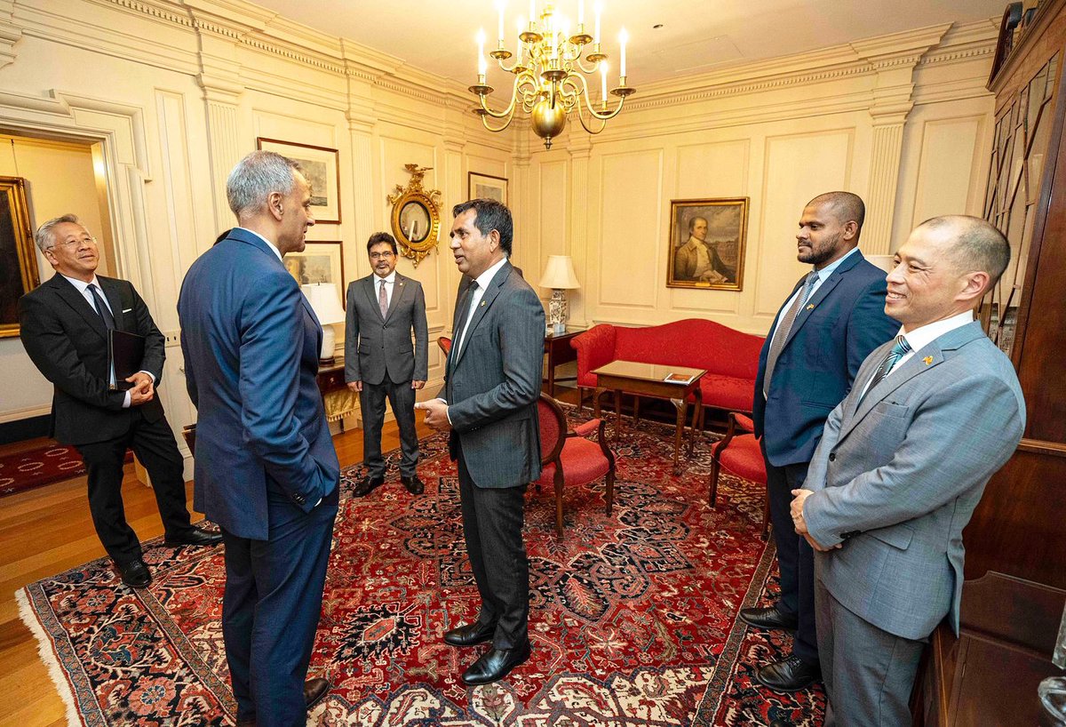 em_saeed's tweet photo. Productive meeting with @DepSecStateMR Richard R. Verma at the @StateDept during my visit here in Washington.We discussed ways to deepen our cooperation,foster trade &amp; investment ties between🇲🇻🇺🇸 for a prosperous future under President Dr @MMuizzu’s administration 
@USinMaldives https://t.co/diO4ANeIy4