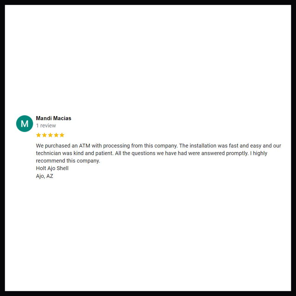 Prineta's tweet image. Thank you Mandi for this great review getting an #ATMPurchase &amp;amp; #ATMProcessing from Prineta! 

#BuyATM #ATMSales #Prineta #PrinetaUSA #ATMSeller #ATMDistributor #ATMCompany #ATMProcessor #ATM #GasStationATM #PrinetaReviews #ATMVendor #ATMs