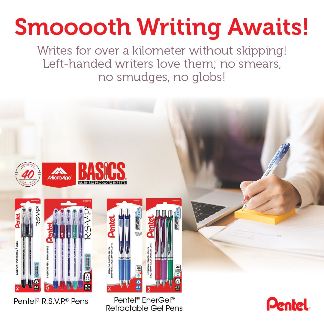 MicroageG's tweet image. In a world of fleeting digital messages, there’s
something powerful about the written word.
Pentel® R.S.V.P. Ball Point #Pens offer reliability and
precision for professionals who need their writing
to make an impact. #microagebasics #pentel