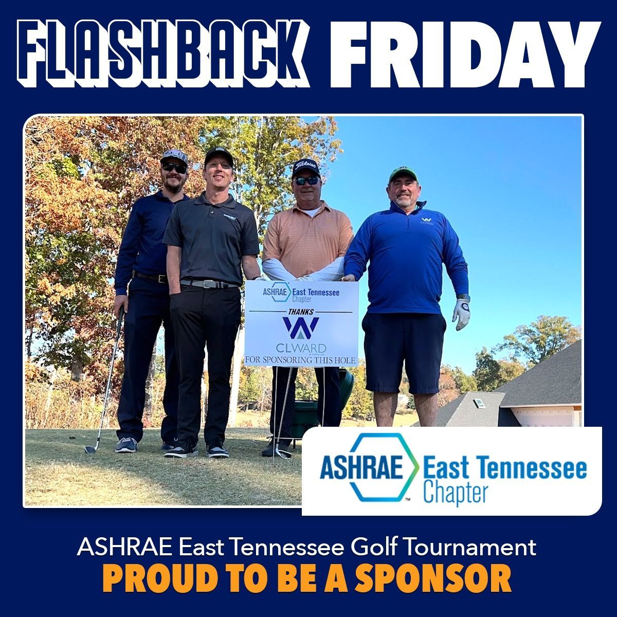 clwardinc's tweet photo. Flashback Friday: ASHRAE East Tennessee Golf Tournament

We had a fantastic time at the ASHRAE East Tennessee Golf Tournament.

CLWARD was proud to sponsor a hole and be part of such a vibrant community. https://t.co/Fcf09bLmfR