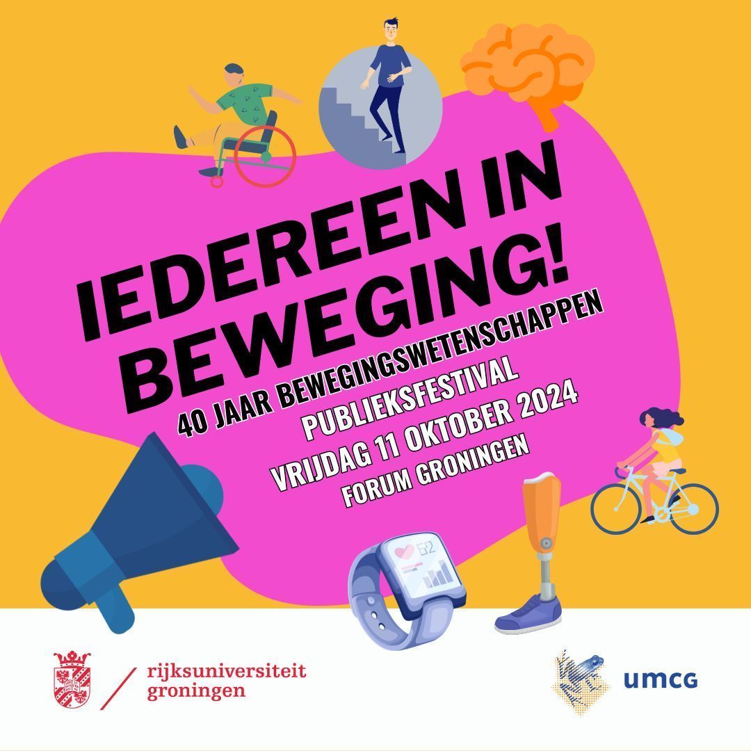 SAVE THE DATE! We bestaan als afdeling Bewegingswetenschappen dit jaar 40 jaar, en dat willen we vieren met inwoners van Groningen en omstreken! Kom 11 oktober een (gratis!) kijkje nemen op ons publieksfestival in het Forum met smartlabs en lezingen!  buff.ly/4cuRRN2
