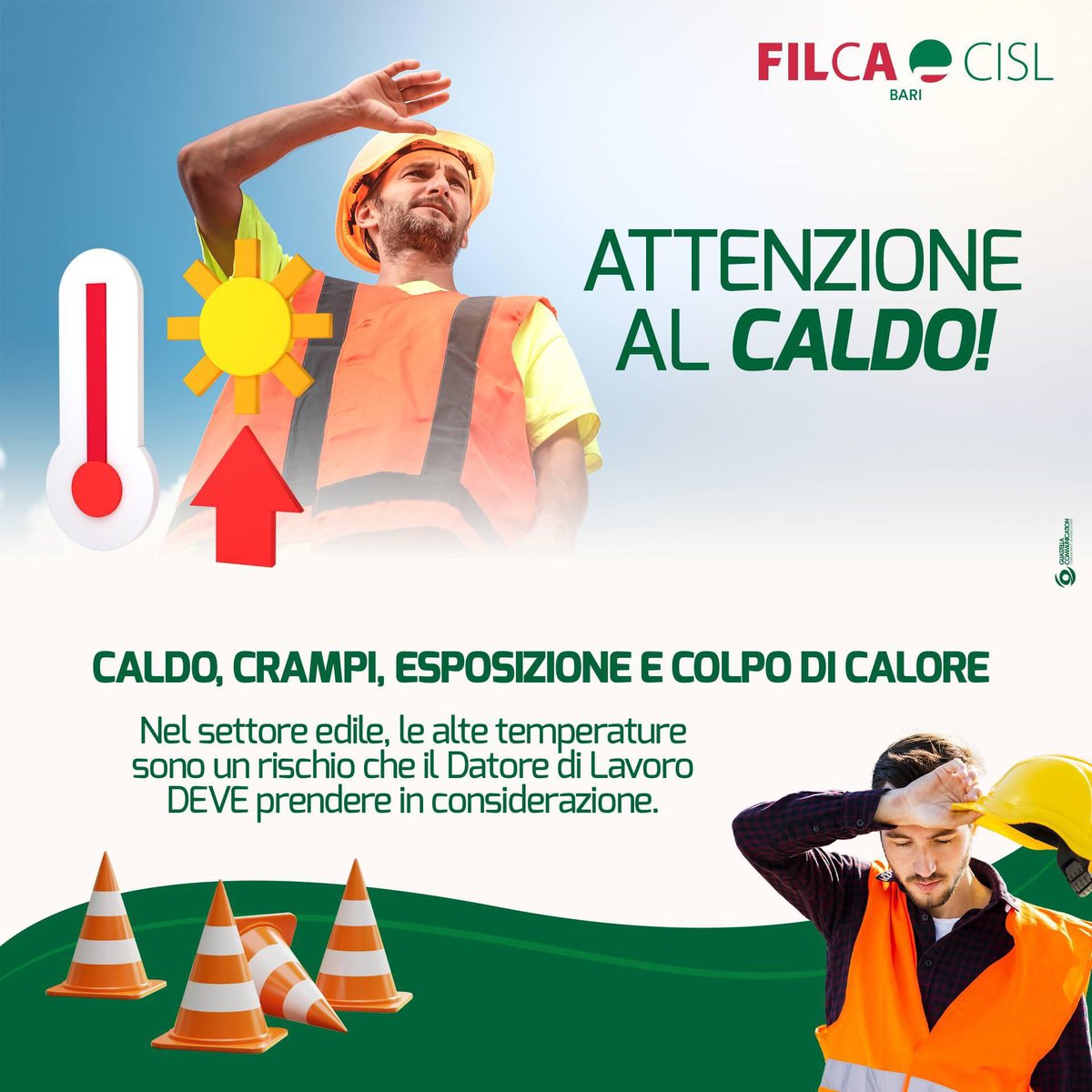 filcabari's tweet photo. #Caldo nei #cantieri, Luigi Sideri (Filca-Cisl #Bari): “Positiva l’estensione dell'ordinanza della Regione #Puglia all'#edilizia. Ora ci vuole uno sforzo maggiore sui controlli, anche potenziando il ruolo del sistema bilaterale. Non c'è opera che valga la vita di un lavoratore!" https://t.co/QPg8b0FAYh