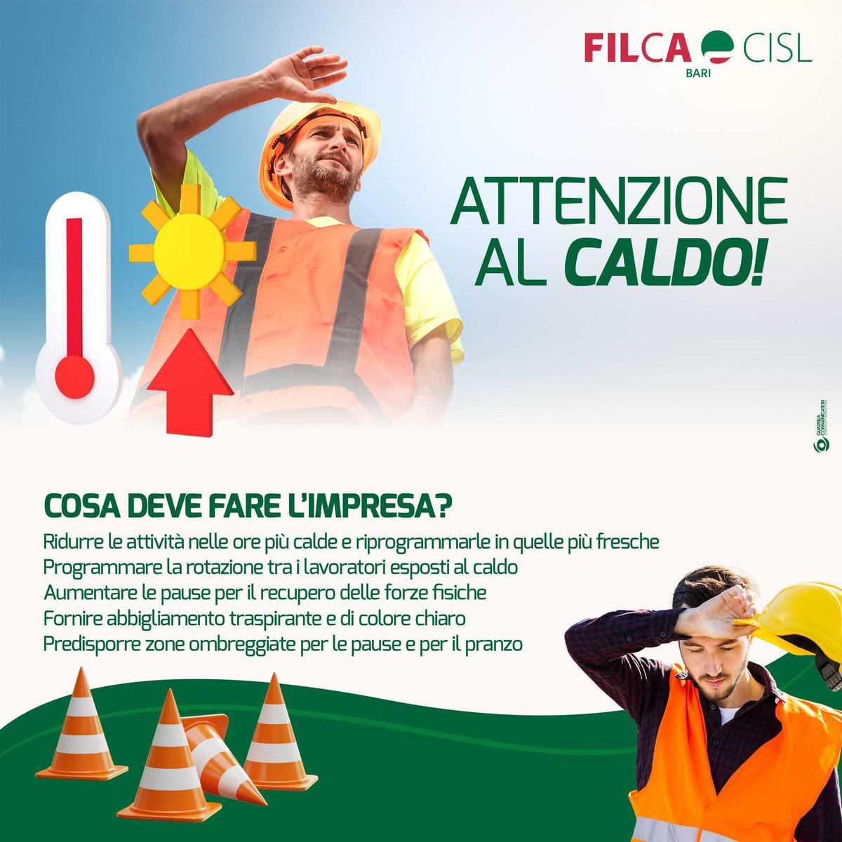 filcabari's tweet photo. #Caldo nei #cantieri, Luigi Sideri (Filca-Cisl #Bari): “Positiva l’estensione dell'ordinanza della Regione #Puglia all'#edilizia. Ora ci vuole uno sforzo maggiore sui controlli, anche potenziando il ruolo del sistema bilaterale. Non c'è opera che valga la vita di un lavoratore!" https://t.co/QPg8b0FAYh