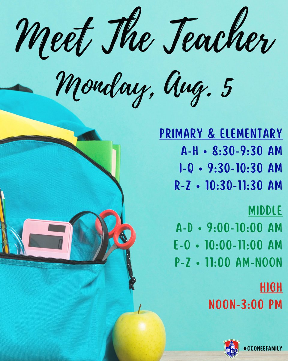 Mark your calendar! Our teachers are looking forward to saying hello to students and parents on Monday, Aug. 5. #OconeeFamily

oconeeschools.org/backtoschool