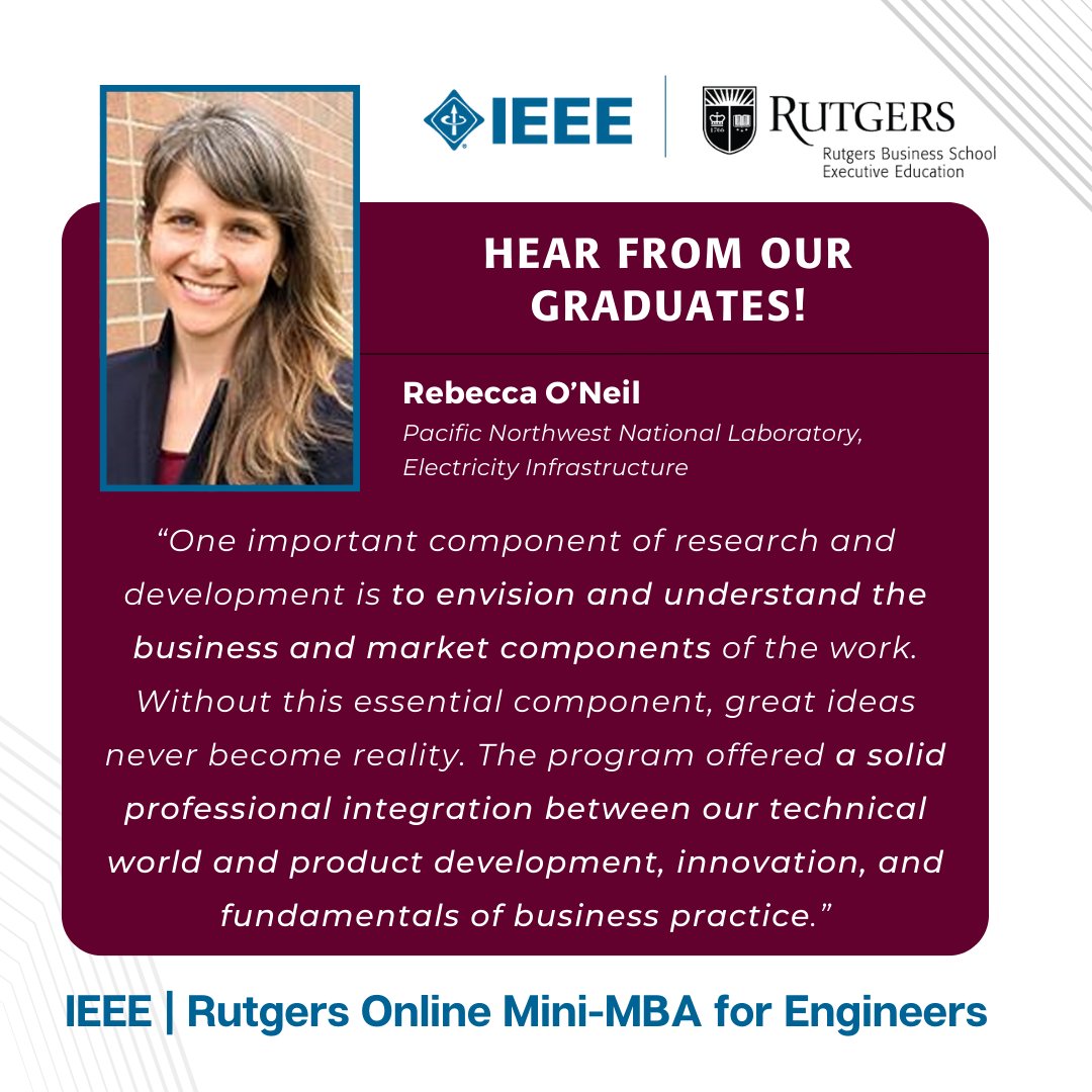 IEEELearn's tweet photo. Learn essential #businessskills from experts &amp; expand your professional network with the IEEE | Rutgers Online Mini-MBA for #Engineers &amp; #TechnologyProfessionals. Registration is now open for our 2024 sessions. Special 10% discount for #IEEE members. https://t.co/WIAZKq7tm2 https://t.co/f1mhKaD790