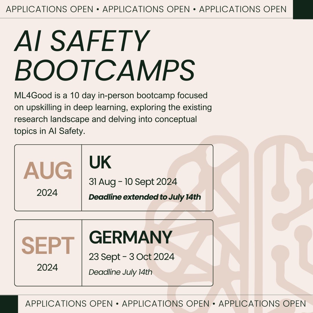 ML4GoodOrg's tweet image. Three days left to apply for ML4Good Germany 2024 and ML4Good UK August 2024!

The deadline is this Sunday, July 14th.