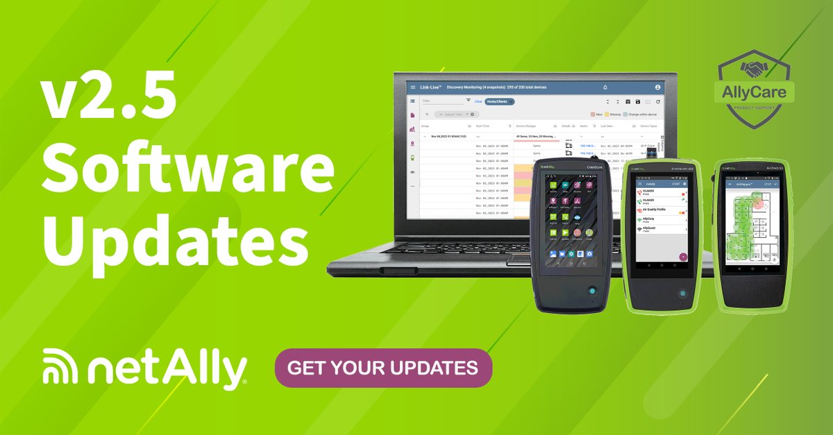 NetAlly's tweet photo. Is your #NetAlly tester running on the latest v2.5 software update? Learn more in a few easy steps.
https://t.co/dBKoVoO6ls
#AllyCare #LinkLive #FirmwareUpdate #WiFiTesting https://t.co/s1ntNNtfbi