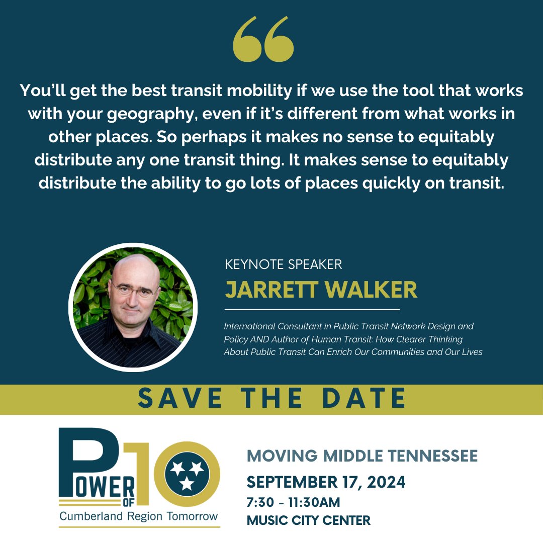 PowerOf10TN's tweet photo. Don't miss Keynote Speaker Jarrett Walker at the 2024 Power of 10 Summit on September 17. Read more about him and follow his blog at https://t.co/TtUcV09X8h. 

Mark your calendars now and consider partnering with us to present this event! https://t.co/GRYd1vCxFR https://t.co/0YrdFIJR3F