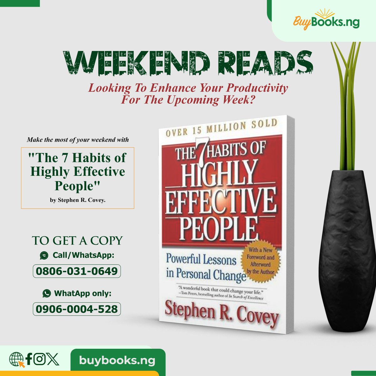 Buybooksng's tweet image. WEEKEND READS
Make the most of your weekend with "The 7 Habits of Highly Effective People" by Stephen R. Covey.

This classic guide to personal and professional effectiveness is the perfect read to inspire and prepare you for a successful Monday Moring.

#weekendreads #StephenR