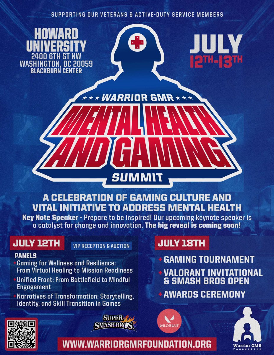 WarriorGmr's tweet photo. We are kicking off the Warrior GMR Mental Health and Gaming Summit today! 🎉

Join The Honorable Denis Richard McDonough, Brendan Quisenberry, and Matt Watkins to discover new approaches to helping veterans.

#WarriorGMRFoundation #HowardUniversity #WashingtonDC #VeteransAffairs https://t.co/JfR3ZuUuF6