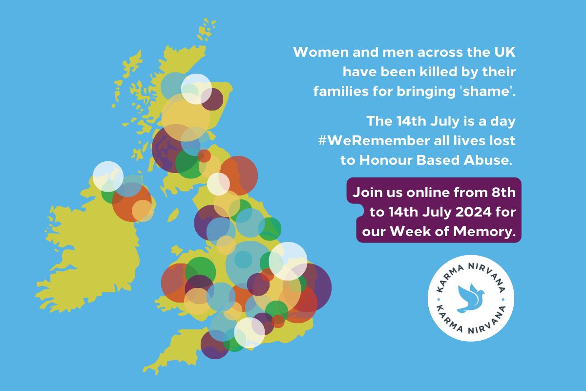 StayingPutUK's tweet photo. Women and men across the UK have been killed by their families for bringing 'shame'.

@KNFMHBV's #WeekOfMemory, 8th - 14th July, is dedicated to remembering all victims of #HonourBasedAbuse

Find out more ➡️ https://t.co/GHyXc9anex. https://t.co/rCHHL5T3ar
