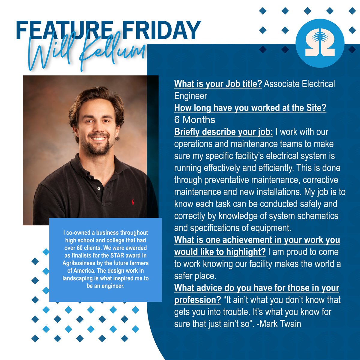 It's #FeatureFriday! Meet the Associate Electrical Engineer, Will Kellum. Thank you for helping us #MakeTheWorldSafer, Will!