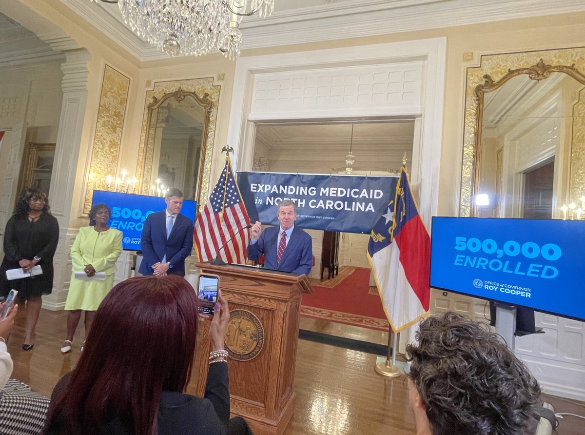 ncjustice's tweet photo. CONGRATS North Carolina on 500,000 people enrolled in Medicaid expansion in less than one year! We’re overjoyed to celebrate here at the Governor’s Mansion!!! https://t.co/h9TockPGX0