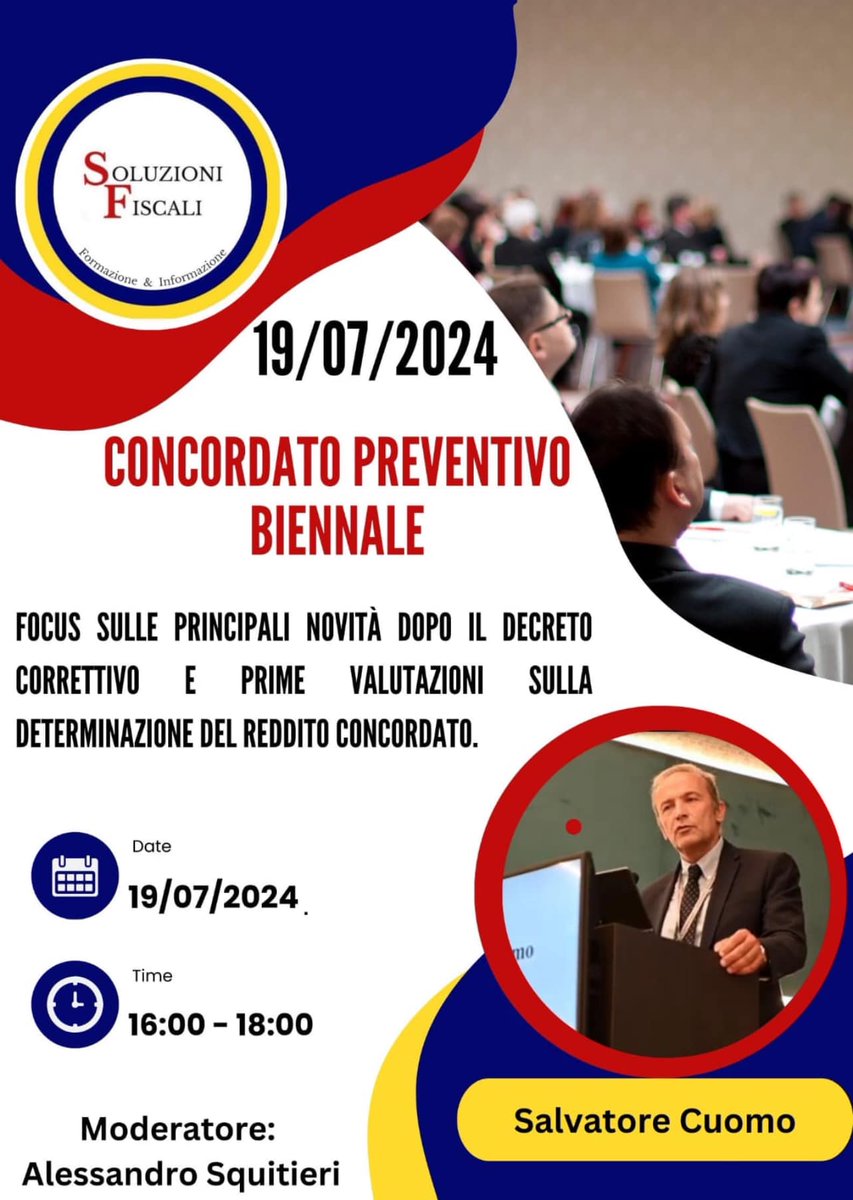 Webinar #SoluzioniFiscali #concordatopreventivobiennale relatore #SalvatoreCuomo due crediti formativi per gli iscritti INT <a href="/IstTribint/">Ist.Naz.Tributaristi</a>, istruzioni per accesso e acquisizione dei crediti nella newsletter quotidiana. Grazie ad #AlessandroSquitieri #INTtributaristi #primalepersone