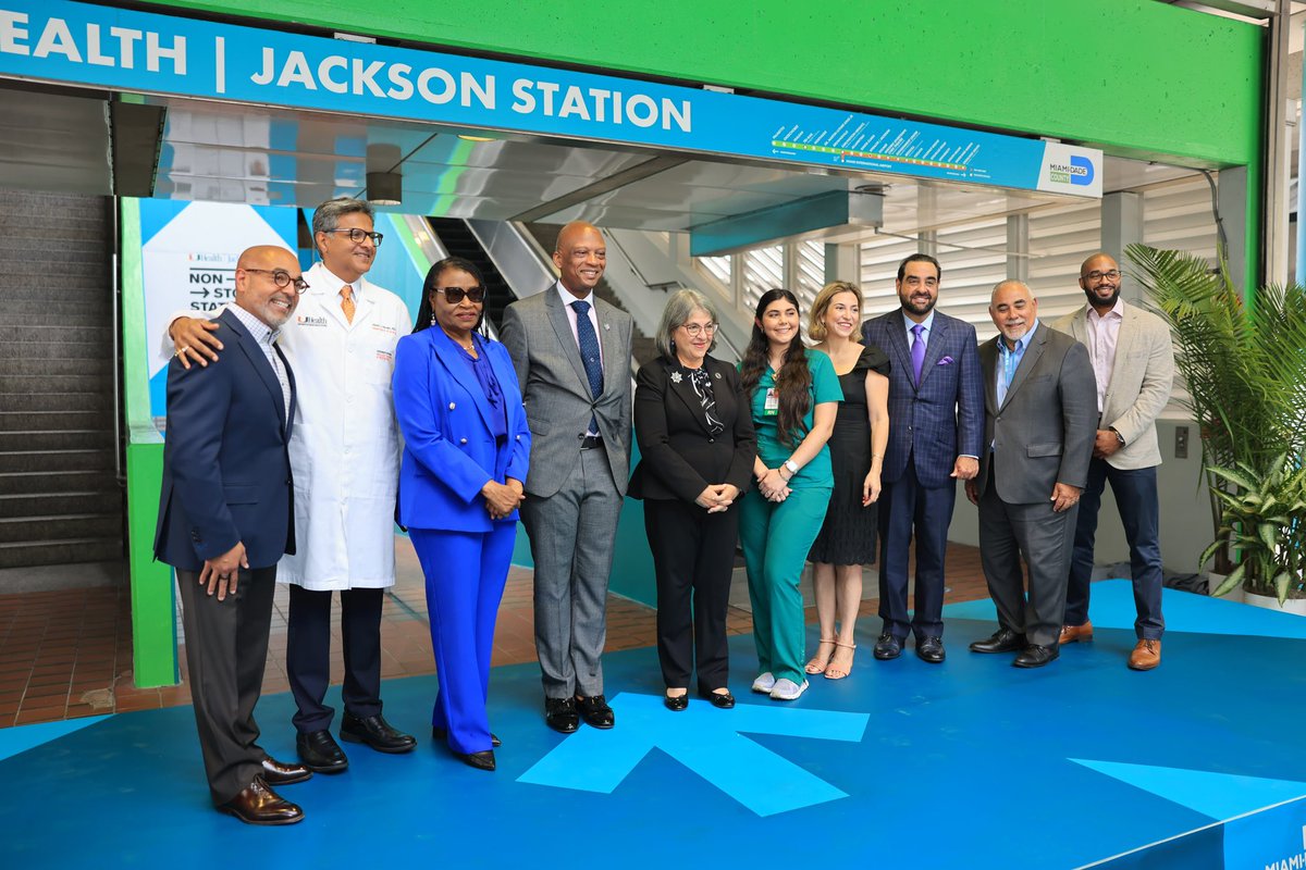 UMiamiHealth's tweet photo. 📈The renaming of the UHealth | Jackson Station marks the start of a 20-year collaboration that will generate new funding for Miami- Dade’s transportation infrastructure. With over 13.4 million annual riders, this initiative promises to inspire healthier living and improve access to advanced healthcare. Here's to a healthier future for all! #UHealthDifference #JacksonHealthSystem #GoMiamiDade