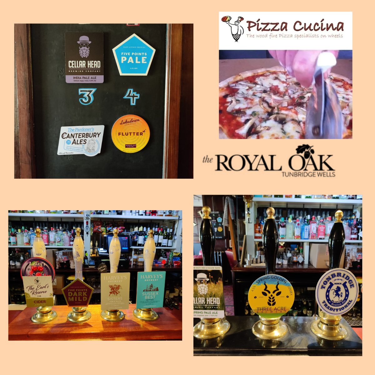 TheRoyalOakTW's tweet photo. Today's cask ales now pouring and our coming soon board

Pizza Cucina Van available 5-9

OPEN from 3pm

#harveysbrewery #fivepointsbrewingco #tonbridgebrewery #threeacrebrewery #cellarhead #westkentcamra #realale #realalefinder #Pizza_Cucina_Vans https://t.co/7TFznfepl4