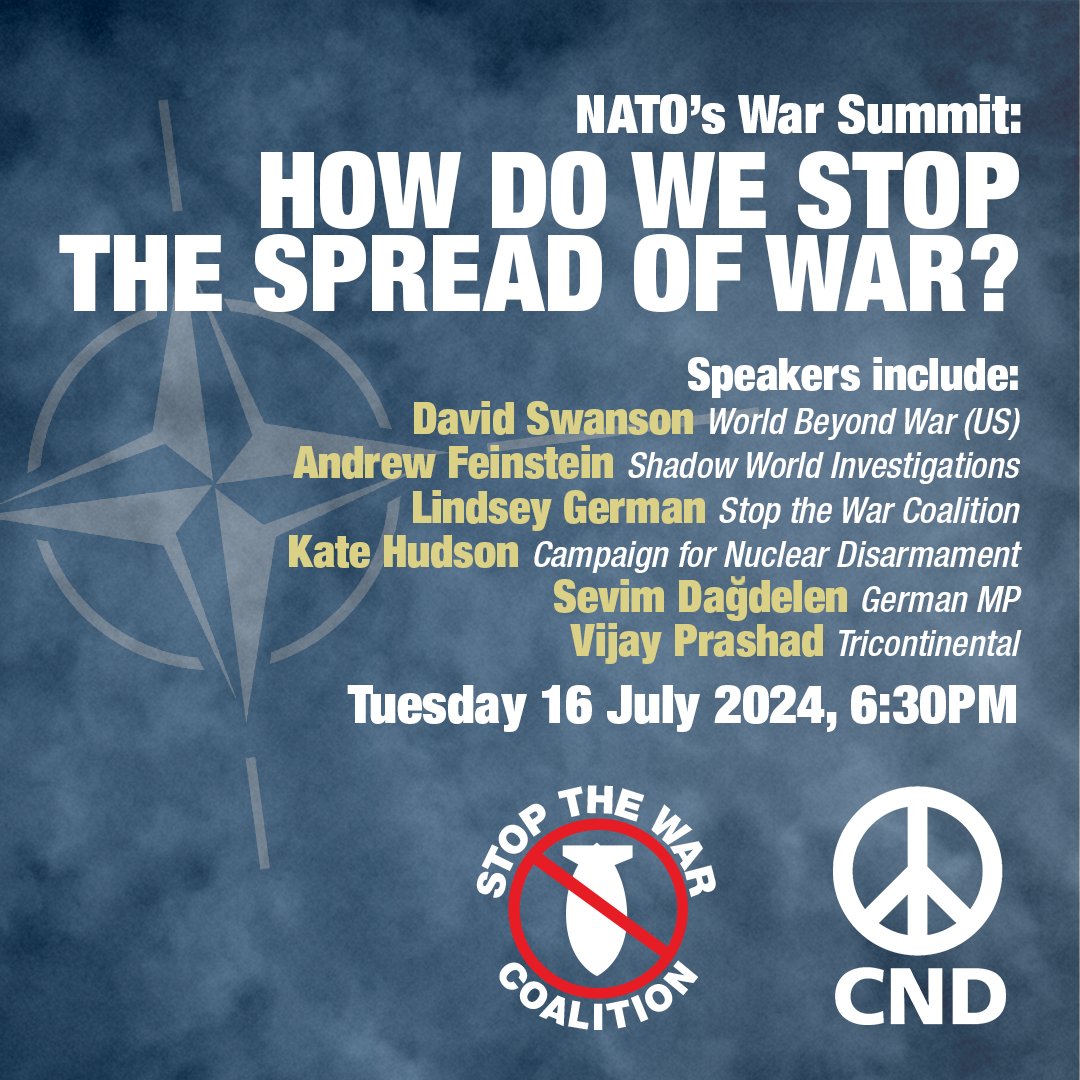 On Tues evening, @STWUK &amp; @CNDUK are hosting a special international webinar with an excellent line-up of key activists and experts to explain why the #NATOSummit heightened tensions across the globe.

Join us to discuss the threat of wider war and how it can be averted ⬇️