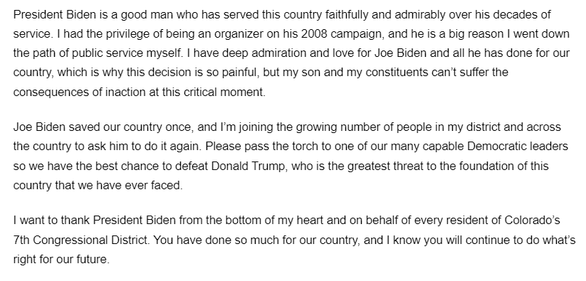 BREAKING: CO Rep. Brittany Pettersen calls on President Joe Biden to drop his reelection bid. "Please pass the torch to one of our many capable Democratic leaders so we have the best chance to defeat Donald Trump"
 #copolitics