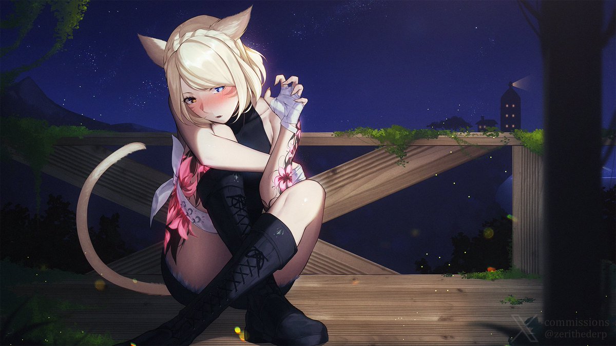 Commission for my friend Anya. :))
She's a shy cat _(:3

Thank you, and happy Dawntrail! #FFXIV📷 #FF14art #miqote