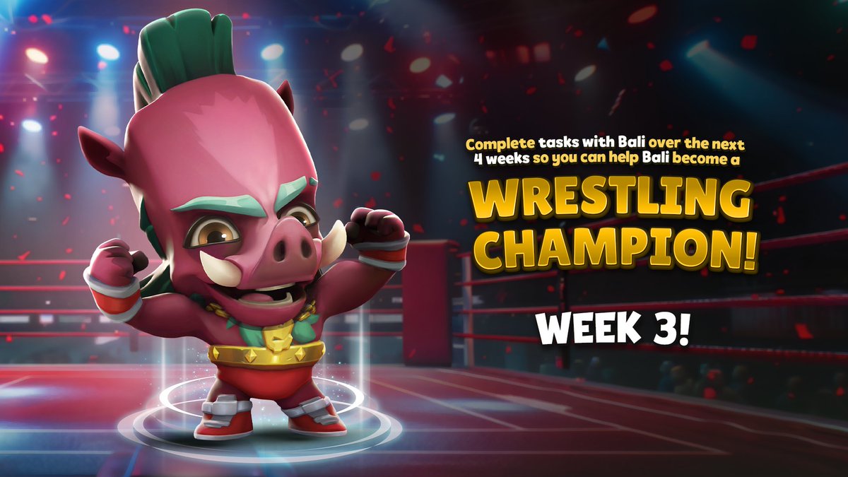 Hello Zoobsters!

It is week 3 of our Wrestling Champion challenge! Let's help Bali become a Wrestling Champion! 🏆

This week the task is to get 50 kills with each of Bali's skins 🐗

Let's go!!
See you at the Zoo
