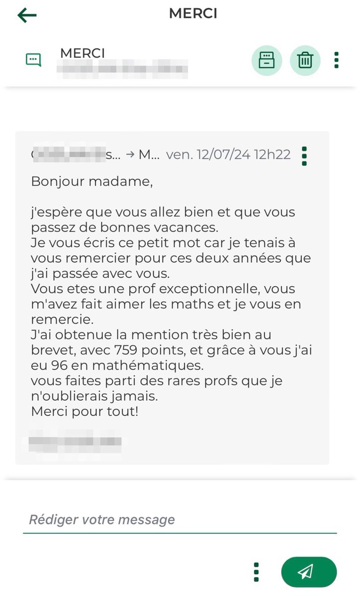 [tweet narcissique]
C’est pour ce genre de messages que je tiens bon dans ce métier
Sans ces retours j’aurais déjà jeté l’éponge tellement la reconnaissance de l’institution est invisible et tellement les conditions des enseignants se dégradent
Bonnes vacances chers collègues 😎