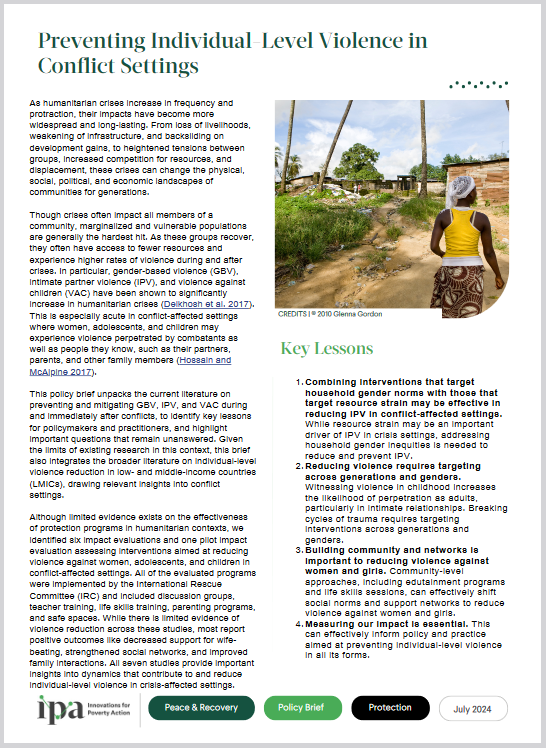 a_peterman's tweet photo. We don't have a ton of evidence on what works to reduce VAW + VAC in conflict settings, but @poverty_action is trying to change that!

New brief + lessons from what we know so far 

@nessakenny @_rmorel @RESCUEorg @TheSVRI 

https://t.co/MDPppXXlXg https://t.co/QkaaKIvJKy