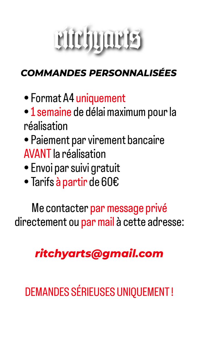 ritchy_arts's tweet photo. ❗Bonjour, je suis artiste dessinateur spécialisé dans le portrait et je vous propose mes services pour toute demande de commande: portrait ami, famille, animaux, célébrités...
Partagez svp 🙏🏻 https://t.co/ssjGREqe3b