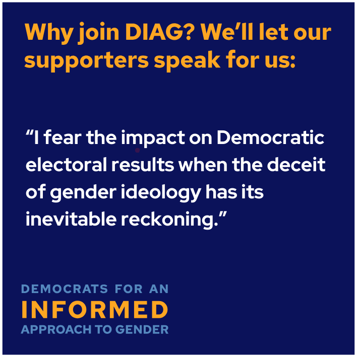 DIAGdemocrats's tweet photo. The media and our party are promoting the false narrative that all liberal Dems are okay with gender ideology and the associated medical and societal harms. We’re not. And if you’re not either, join us at https://t.co/M50ydjjfa1 #shiftthenarrative https://t.co/Pl730xfC19