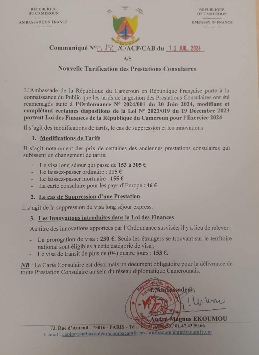 AHermenegilde's tweet image. #Nouvelle tarification des prestations consulaires.